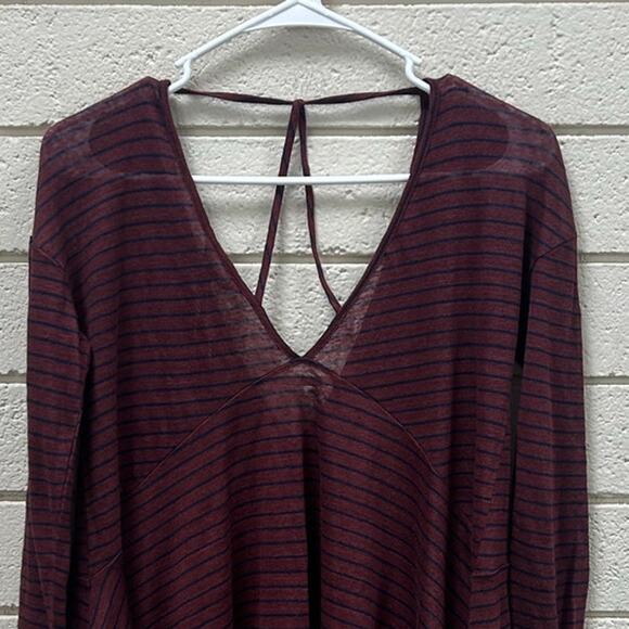 Lucky Brand Linen Striped Burgundy Top size X S NWT - Picture 8 of 9
